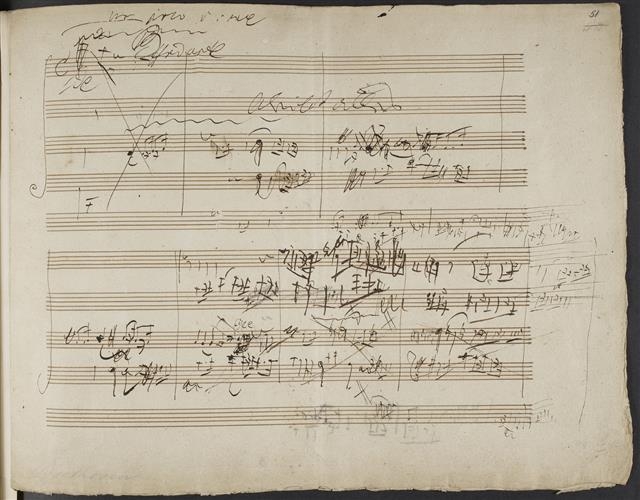 EPFL 연구진이 디지털 통계학 기법으로 베토벤의 현악4중주 전 곡을 분석해 그의 음악적 특성을 밝혀냈다. 1826년 베토벤이 작곡한 현악4중주 14번 작곡 노트 모습. 위키피디아 제공