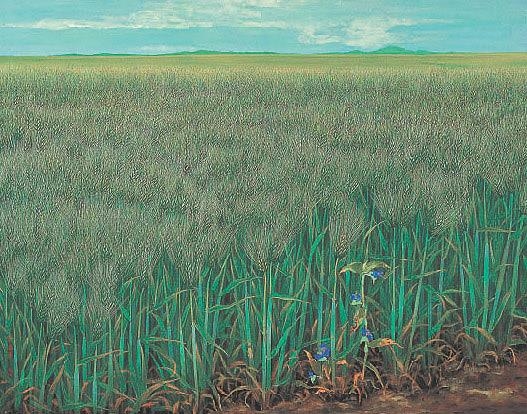 이숙자 / 청맥-달개비꽃이 피어 있는(91×116.8㎝, 순지에 암채, 1997)