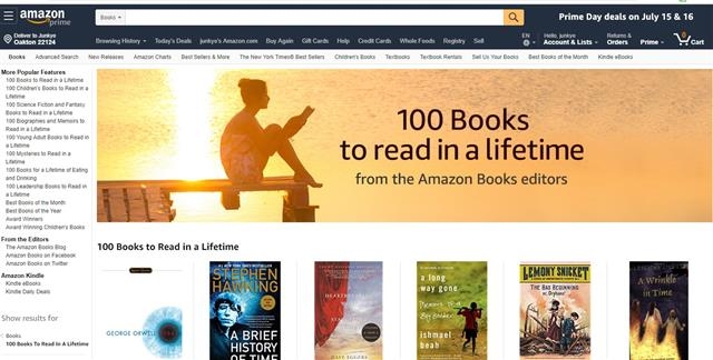 세계 최대 전자상거래 기업 아마존이 선정한 ‘일생에 읽어야 할 100권의 책’이 공식 사이트에서 판매되고 있다. 아마존 홈페이지 캡처