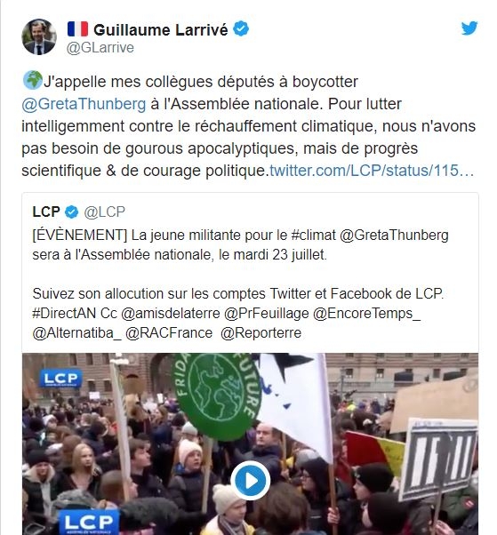 프랑스 공화당의 기욤 라리베 의원의 트위터.
