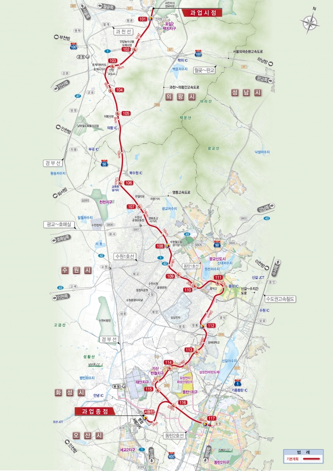 인덕원~동탄 복선전철 기본계획 노선도. 국토교통부 제공 