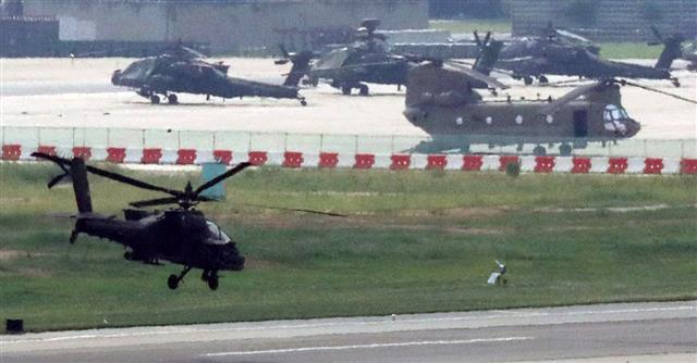 한미 연합 연습 돌입, 계류된 미군 헬기