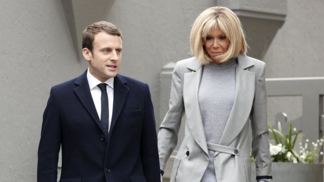 에마뉘엘 마크롱 프랑스 대통령과 부인 브리지트 여사. 부인이 24세 연상이다. EPA 자료사진