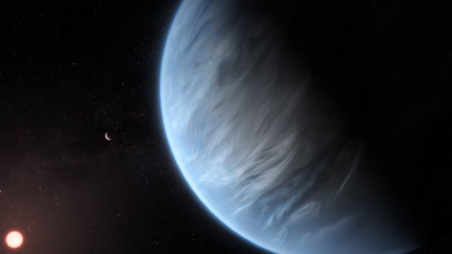 대기 중에 수증기가 확인돼 생명체가 존재할 가능성이 높은 것으로 확인된 외계행성 K2-18b 상상도. ESA 제공