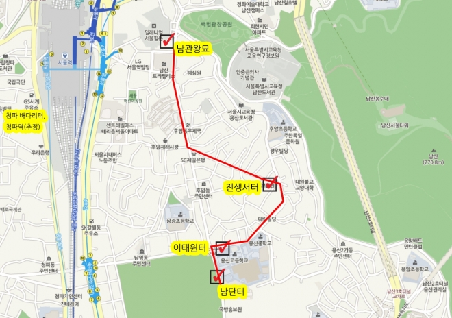 서울 용산구 용산문화원이 주관하는 ‘조선통신사길 따라 걷기’ 탐방 코스. 용산구 제공