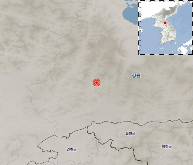 기상청 “북한 강원 평강 북북서쪽 규모 3.5 지진 발생” 