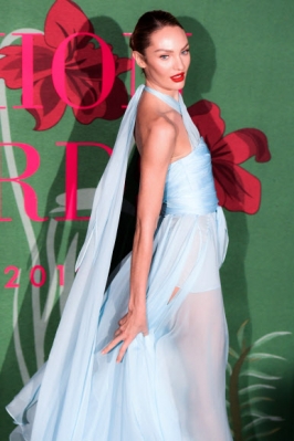 남아프리카 모델 캔디스 스완포엘이 22일(현지시간) 이탈리아 밀라노에서 열린 ‘2020 여성 봄 패션 위크’ 중 ‘그린 카펫 패션 어워드 이탈리아 2019’에 참석해 포즈를 취하고 있다. AFP 연합뉴스