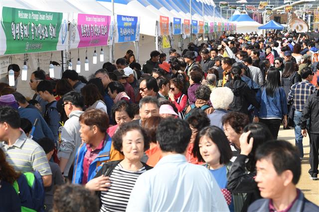 풍기인삼축제장이 관광객들로 인산인해를 이루고 있다.  영주시 제공