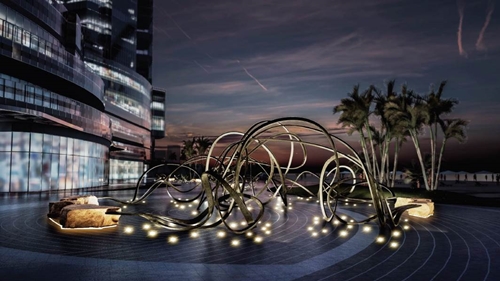 엘시티에 설치될 메인작품 ‘Busan Infinity Lines’의 야경 투시도. ㈜엘시티PFV 제공