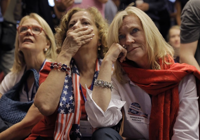 2016년 11월 8일 미국 대선의 개표 방송을 지켜보던 시청자들이 놀라움을 감추지 못하고 있다. AP 자료사진