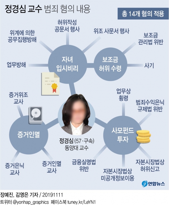 조국 부인 정경심 동양대 교수 범죄 혐의 내용