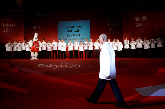 FILE PHOTO : Owner and chef Jiro Ono attends party for the publication of “Michelin Guide Tokyo 2008” in Tokyo