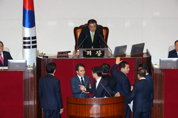 예산안 상정 항의하는 자유한국당