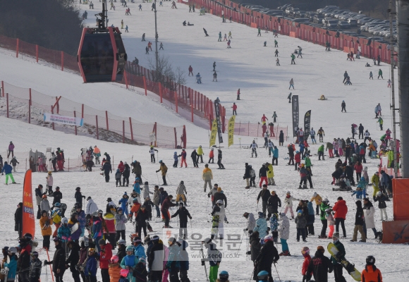 12일 강원도 홍천 비발디파크에서 스키장을 찾은 스키인파로 슬로프가 가득하다. 2020.1.12 박지환기자 popocar@seoul.co.kr