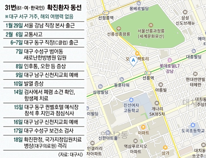 31번째 확진자 동선, ‘씨클럽’ 강남 본사 위치