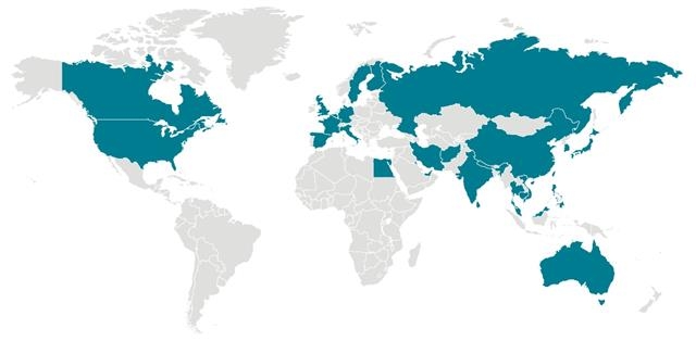 세계보건기구(WHO)에 따르면 2월 24일 기준으로 세계 35개국에서 코로나19 확진환자가 발생했다. 미국 질병통제예방센터(CDC)에서 작성한 확진환자 지도. 미국 질병통제예방센터(CDC) 제공