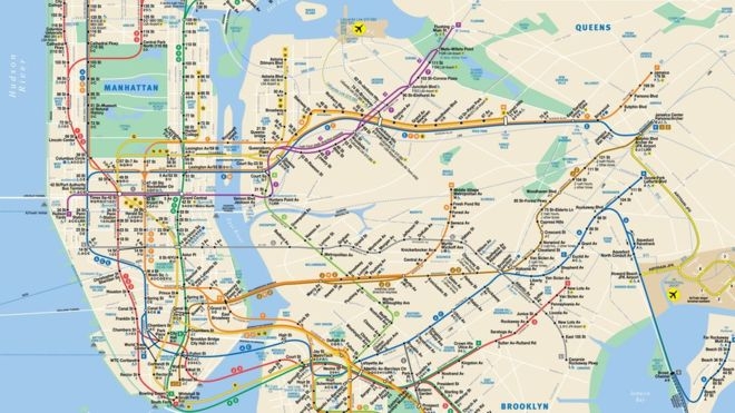 1979년 허츠 팀이 내놓은 뉴욕 지하철 노선도.