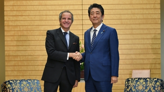 그로시(왼쪽) IAEA 사무총장과 아베 일본 총리