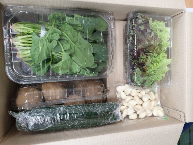 학교 급식용 친환경 농산품꾸러미. 경북도 제공