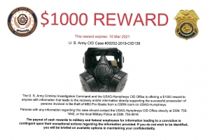 코로나19 때문에 방독면 훔쳤다?…주한미군, 현상금 1000달러 걸어