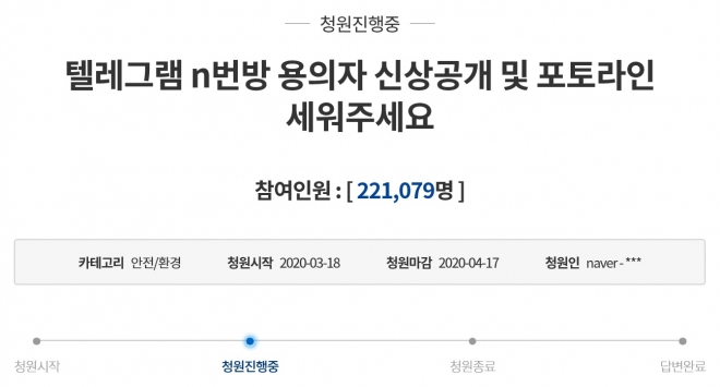 ‘텔레그램 박사방 피의자 신상공개’ 靑청원 20만명 돌파