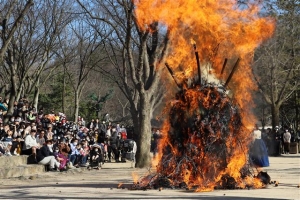 “코로나 물러가라” 민속촌 종식기원 달집태우기