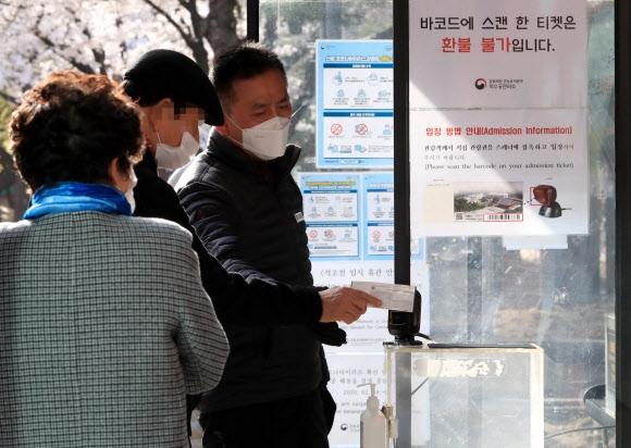 “접촉 줄이자”… 덕수궁 전자검표 입장