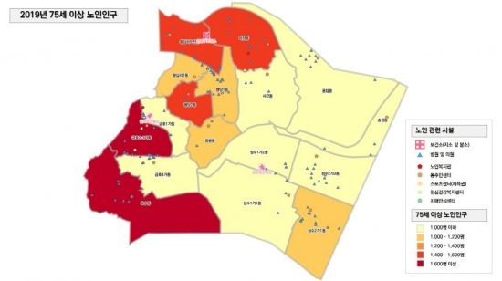 성동구 75세 어르신 밀집지역 GIS 건강지도. 성동구 제공