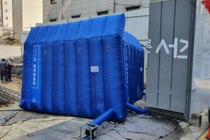소음 탈출… 서초 공사장에 에어 방음벽 대여