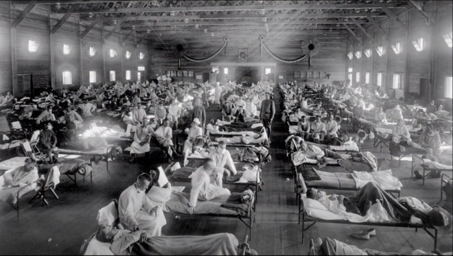 1918년 유행한 스페인 독감 당시 병동의 모습. CBS 유튜브 캡처