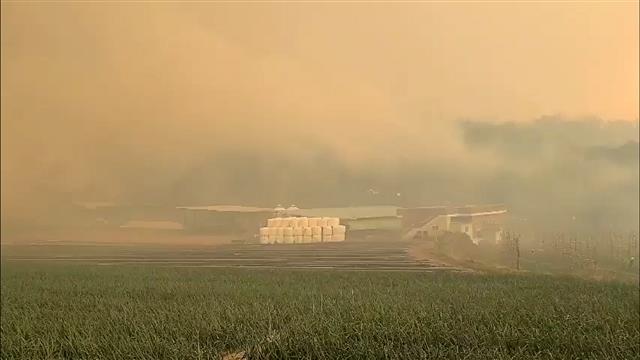 산불 연기에 뒤덮힌 농가  25일 오후 경북 안동시 남후면 단호리에 있는 농가가 산불 연기에 뒤덮혀 있다. 안동시는 단호리와 고하리 주민들에게 대피령을 내렸다. 이날 낮 12시 쯤 주불이 잡혔자만 강풍에 불이 되살아나면서 확산되고 있다. (독자제공)2020.4.25/뉴스1
