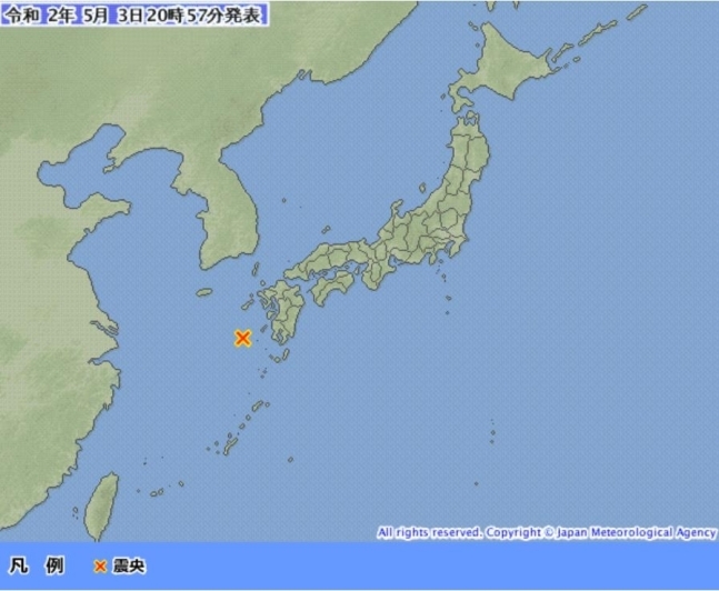 일본 가고시마 서쪽 해역서 규모 6.0 지진. 사진=일본 기상청 홈페이지