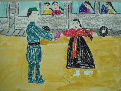 사진은 일본군 ‘위안부’ 피해자인 고 김화선 할머니가 위안소로 끌려가기 전의 모습을 표현한 미술작품. 국가기록원 제공