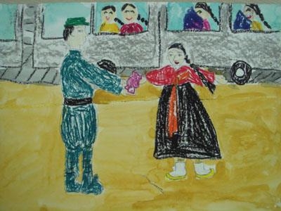 사진은 일본군 ‘위안부’ 피해자인 고 김화선 할머니가 위안소로 끌려가기 전의 모습을 표현한 미술작품. 국가기록원 제공