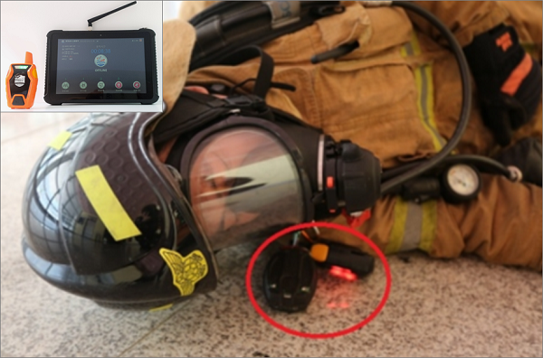 충남 소방본부가 상용화 한 소방안전 관리시스템에 사용되는 소방대원 단말기(좌)와 현장지휘부 단말기다. 본 단말기는 ㈜리텍의 순수 국내 기술로 개발 됐다.