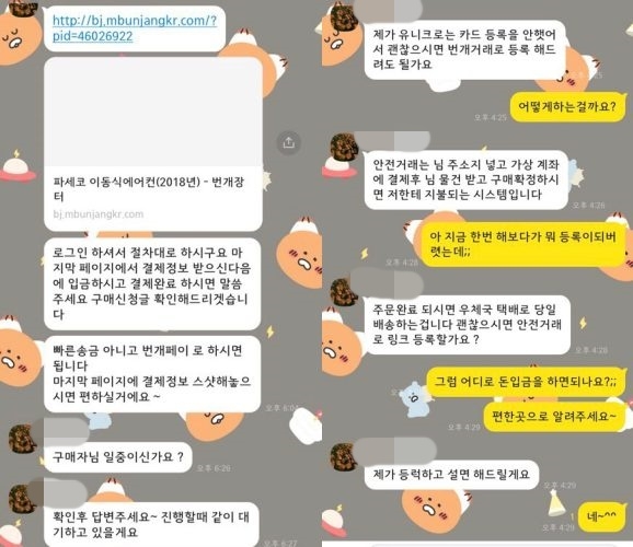 중고거래 결제 링크를 받은 B씨/독자제공