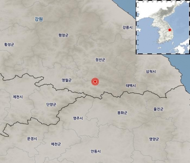 기상청은 3일 오후 1시 59분 강원 영월 동쪽 22km 지역에서 규모 2.3의 지진이 발생했다고 밝혔다. 기상청 홈페이지