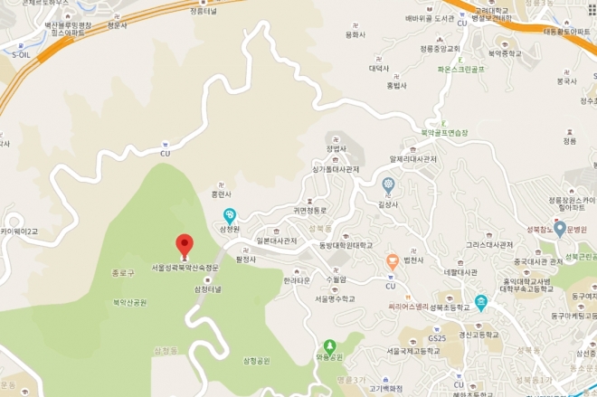 북악산 숙정문.  구글 지도 캡처