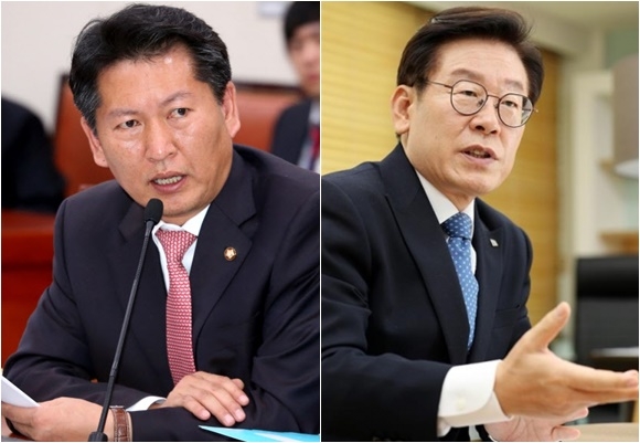 정청래 더불어민주당 의원, 이재명 더불어민주당 의원. 연합뉴스