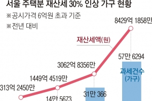 서울 58만 가구 재산세 한도까지 올라… 3년새 14배 폭증