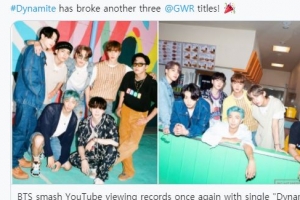 BTS ‘다이너마이트’ 기네스 기록도 바꿨다