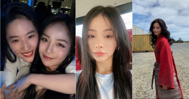 영화 ‘뮬란’에서 주연 배우 유역비(왼쪽)의 스턴트 대역을 맡은 중국 배우. 출처:웨이보