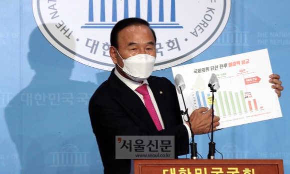 박덕흠 국민의힘 의원이 21일 오후 국회 소통관에서  각종 의혹에 대한 입장을 밝히고 있다. 2020. 9. 21 김명국 선임기자 daunso@seoul.co.kr
