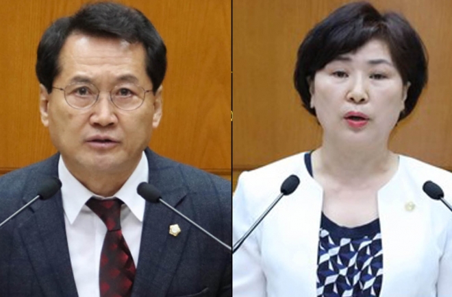 안양시의회 의장 직무대행 부의장 선거에 출마한 양당 후보. 사진은 음경택(왼쪽) 국민의힘, 최병일 민주당 의원. 안양시 제공 