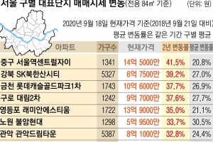 노·도·강 ‘대장 아파트’ 2년간 최대 40% 뛰어… 금천도 10억대