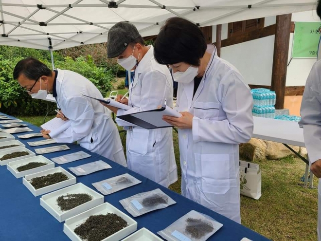 차 문화를 세계에 알리기 위한 ‘제2회 차문화 산업전’에서 품평 심사위원들이 출품된 차를 심사하고 있다.