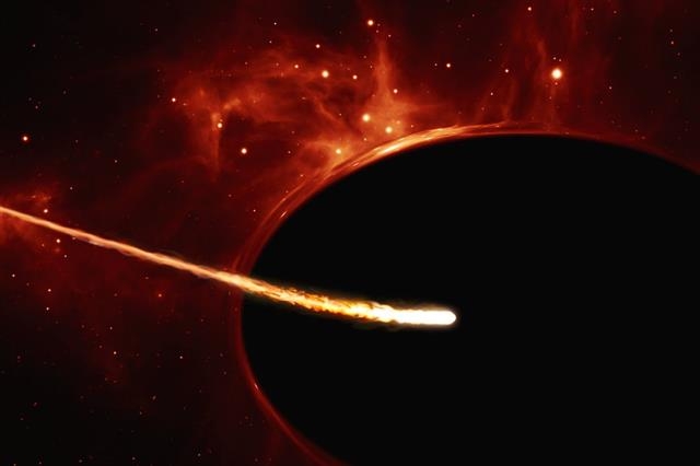 초거대질량 블랙홀에 별이 근접하면 거리에 따른 중력 차이 때문에 스파게티면처럼 길쭉하게 변하면서 빨려 들어가기 시작한다. 블랙홀은 별을 길쭉한 면처럼 만들어 ‘면치기’하듯 흡수해 버린다. 유럽남방천문대(ESO) 제공