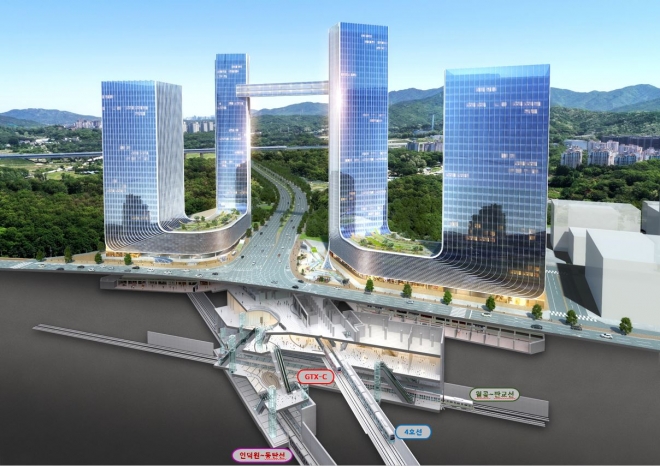 인덕원 복합환승센터 조감도. 주거·업무·상업·문화 기능을 모두 갖춘 스마트복합건물로 조성한다.