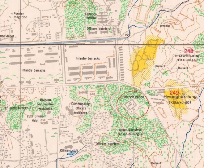 1946년 미군작성 지도에 보이는 미7사단구금소