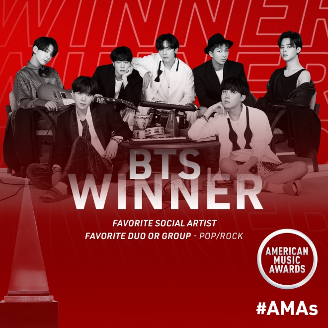 앞서 방탄소년단은 2020 아메리칸 뮤직 어워즈에서도 3년 연속 수상의 영광을 안았다. AMAs 제공